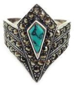 Silver turquoise and marcasite ring,