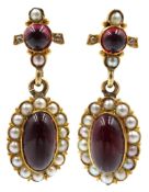 Pair of 20ct gold (tested) cabochon garnet,