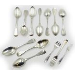 Silver dessert spoons, three forks various dates,