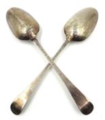 Pair of silver Old English pattern table spoons, shell backs by Philip Roker III, London 1775,