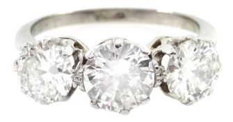 Platinum three stone diamond ring, stamped Plat,