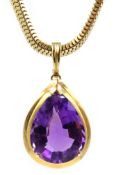 Amethyst gold pendant on snake chain necklace,