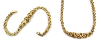 9ct gold tapering multi-link necklace and bracelet, hallmarked 10.