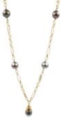 9ct gold grey pearl link pendant necklace 54cm Condition Report 18.