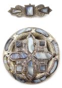 Victorian Scottish silver and grey agate circular brooch and a similar bar brooch in original Oban