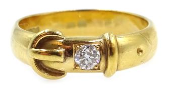 Gold single stone diamond set buckle ring, stamped 18ct Condition Report Approx 5.