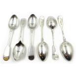 Set of six silver fiddle pattern dessert spoons by B'ham 1902,