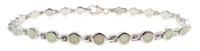 Silver opal line bracelet, stamped 925 Condition Report <a href='//www.