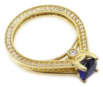 9ct gold blue sapphire and cubic zirconia dress ring,