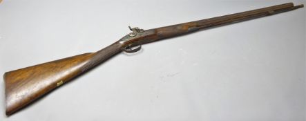 19th century percussion cap rifle with 76cm barrel, walnut stock with chequered fore-end,