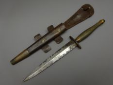Fairbairn Sykes 2nd Pattern Fighting Knife, 17.5cm twin edged blade, etched 'Wilkinson Sword Co.