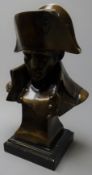 Large bronze bust of Napoleon on stepped black marble base, inscribed Lecomte,