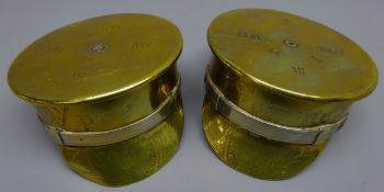 Two WWI brass Trench Art military Officers Caps models made from shell cases,