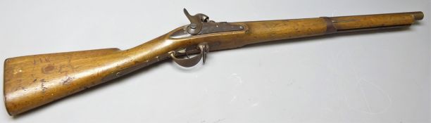 19th century French carbine converted to percussion cap with walnut stock, 54cm barrel,