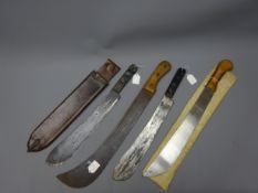 Two WW2 period machete Knives, one marked 1945 in leather scabbard,