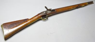19th century flintlock gun, marked Tower and with crown over GR cypher, brass trigger,