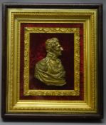 Cast brass head and shoulder profile bust of Wellington in simulated rosewood and gilt recessed