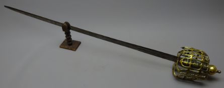 17th century and later Basket Hilt sword, 79cm steel blade stamped Thomas Hvmffreies, London Fecit,