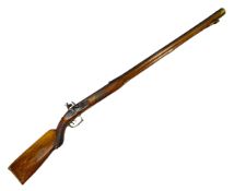Late 18th/early 19th century continental flintlock hunting rifle the walnut stock with brass butt,