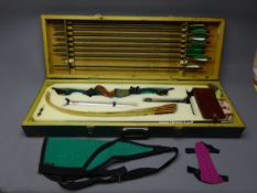 Marksman KG1 archery recurve bow with eight arrows in fitted wooden case Condition Report