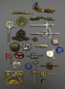 Collection of enamel and other pin badges including 'Liberation', West Riding Cap Badge,