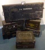 One wooden and four metal ammunition boxes 1960's/70's and a large military metal Locker box (6)