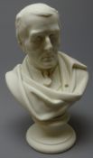 Victorian parian bust of the Duke of Wellington on socle base, unmarked,