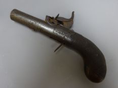 19th Century percussion cap Pocket pistol, with 4cm turn-off barrel, action stamped Wood, York,