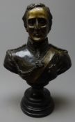 Large bronze bust of the Duke of Wellington on black marble stepped circular base,