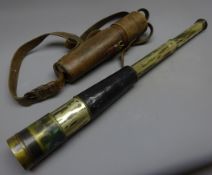 Leather covered brass three-draw telescope inscribed 'Baker, 244 High Holborn London',