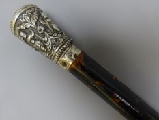 Late 19th century ebonised walking cane with embossed silver pommel inscribed G.I.P.R.V D.