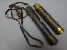 Early 20th century leather covered black japanned brass Patent two draw and twist action Telescope