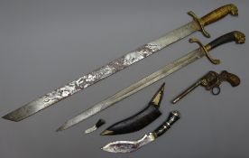 19th century continental hunting sword with 62cm single edged steel blade,