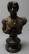 Large bronze bust of Nelson on black marble circular base,