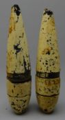 Two WWII white painted Bakelite test shells, stencilled BREAK? 1944,
