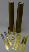 Trench Art - pair of 40mm brass Shell cases, one converted to a poker stand,