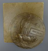 WWI bronze memorial plaque, named to John Heath,