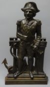 Victorian cast iron fireside figure of Admiral Nelson depicted standing holding a telescope in one