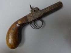 19th century percussion cap Pocket pistol with octagonal barrel and shaped walnut stock, L16.