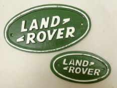 Pair graduating 'Land Rover' painted cast iron signs,