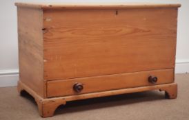Victorian stripped pine blanket box with drawer, W94cm, H62cm,