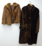 Full length faux fur beaver style coat, fox fur shawl,