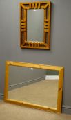 Large rectangular pine framed mirror (W105cm, H73cm),