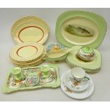 Shelley 'Fairy Town' tea plate and saucer with matched mug, Clarice Cliff part dinner ware,