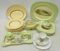 Shelley 'Fairy Town' tea plate and saucer with matched mug, Clarice Cliff part dinner ware,