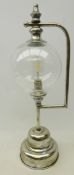 Burner style silvered table lamp, battery operated , H56cm,