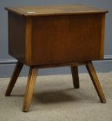 Mid 20th century medium oak sewing box, lined and fitted interior, splayed tapering supports, W47cm,