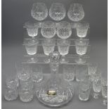 Ships decanter with silver Sherry label, three crystal brandy balloons & two by Edinburgh Crystal,