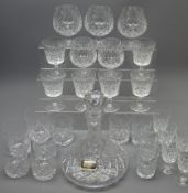 Ships decanter with silver Sherry label, three crystal brandy balloons & two by Edinburgh Crystal,