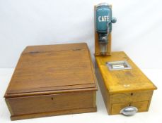 Early 20th century pine lap desk with sloped hinged lid, W45cm x D45cm,